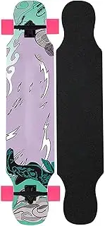 Sports Longboard Skateboard, 42-inch 8-Layer Maple Purple Sound Wave Pattern Beginner Skateboard Suitable for Young Adults