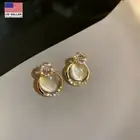 Women 925 Sterling Silver Stud Earring Creative Opal Crystal Gold G Letter 0010
