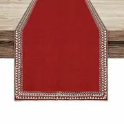 Superion Table Runner 14x90" Dark Red Embroidered Christmas Holiday 4th Of July