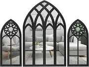 FwQoFvk Gothic Mirrors Wall Decor, Easy to Install Indoor Wood Framed Entry Mirror, Vintage Cathedral Window Mirror, Goth Room Decor for Your Home (Style 3)