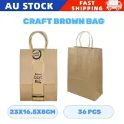 36X Kraft Paper Bag Brown Gift Shopping Carry Retail Bag with Handle 23x16.5x8cm