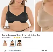 Soma sensuous sides minimizer 3" bra 42G black NWT