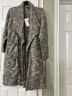 XL NWT $458 EILEEN FISHER SMOKE UNDYED WOOL ALPACA SLUB HIGH COLLAR LONG COAT