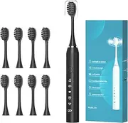 Elehomyou Electric Toothbrush for Adults and Kids, Travel Electric Toothbrush with 8 Brush Heads, Rechargeable Sonic Toothbrush with 5 Modes, 2 Minutes Built in Smart Timer, 42000 VPM Motor (Black)