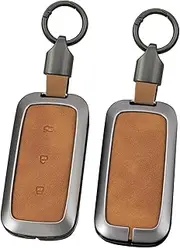 ontto Car Key Fob Cover Case fit for Geely Galaxy L7 2023 L6 MAX 1.5T Plus AIR PRO E5 2014 E8 Smart Key Holder Metal Leather Shell Keyring car Styling Accessories 3 Buttons Short Keychain-Brown