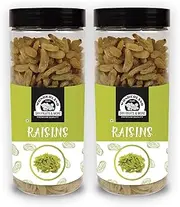 Green Velly Foods - Plain Seedless Green Raisin (Kishmish) Dried Grapes 1Kg (500g X 2) Jar | Nutritious | Rich in Iron & Vitamin B | Healthy Sweet Treats