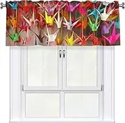 LHBWCVN Origami Paper Cranes Valances for Windows, Rod Pocket Window Treatment Drapes Farmhouse Kitchen Curtains Short Blackout Window Curtains for Living Room Bedroom Decor 54x18 Inch