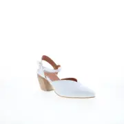 Miz Mooz Alina Womens White Leather Hook & Loop Strap Heels Shoes 38