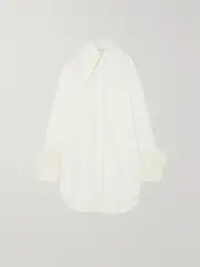 [16ARLINGTON] 16ARLINGTON - Seymour Feather-trimmed Crepe Shirt - Ivory - UK 8 UK 8 Ivory