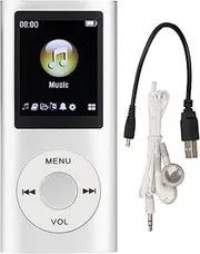 MP3 Player, Music Player with 1.8in LCD Screen Mini USB Port, Slim Classic Digital Voice Recorder with FM Radio, Speaker Lossless Sound, Supports Up to 64GB, Earphones Included (Silver)