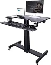 Black Electric Mobile Height Adjustable 36 inch Dual Platform Standing Desk with Wheels, Rolling Small Space Table, Sit Stand Workstation