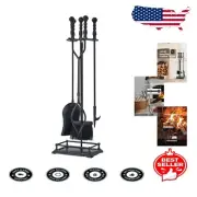 Indoor/Outdoor 5-Piece Fireplace Tool Set with Retro Handle for Elegant Fireside