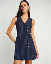 [Jag] Jag Women's Gia Pinstripe Asymmetric Dress In Navy/white Size 14 14 Navy