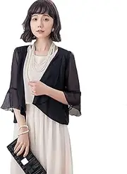 [iBSTETES] Women's Bolero Shawl Cardigan, Coat, Stole Dress, For Weddings, Work, Office Ladies, Parties, Formal, Coat, Jacket, Shawl, Cape for Air Conditioning, UV Protection, Black, L