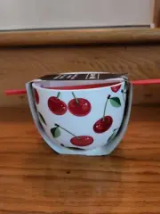 Coco + Lola Cherries Noodle Bowl With Chopsticks Ceramic Small NWT