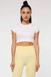 Jerf Womens Captiva White Seamless Crop Top with Short Sleeves