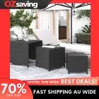 Nesting Tables 3 pcs Black Steel Rattan Indoor Outdoor Size Large Medium Small 9