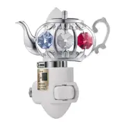 SWAROVSKI COLOR CRYSTAL STUDDED SILVER TEAPOT SENSOR NIGHT LIGHT UL LISTED