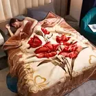 Heavy Plush Bed Blanket Winter Thick Luxurious Double-layered Floral Print