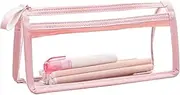 FIYUK Clear Pencil Case Bag Pen Holder, Pink, with strip