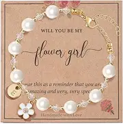 [enasal] Personalized Flower Girl Proposal Gifts, Cute Shell Pearl Bracelet for Girls, Will You Be My Flower Girl？Thank You for Being Our Flower Girl Bracelet