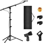 SHENMAIDAY Microphone Stand, Tripod Boom Arm Floor Mic Stand Height Adjustable Heavy Duty with Carrying Bag for Singing Performance Wedding Stage for Blue Yeti Shure SM58 SM48 Samson