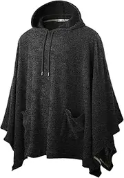 [OHOO] Casual Hooded Poncho Cape Cloak Fashion Coat Hoodie Pullover with Pocket