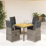 5 Piece Garden Bistro Set with Cushions Grey Poly Rattan, Furniture Sets, Patio Furniture