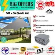 Instahut Sun Shade Sail Cloth Shadecloth Outdoor Canopy Rectangle 280gsm 5x6m