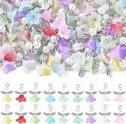 [KitBeads] 90Pcs 9 Colors Gradient Angel Charms Acrylic Lily Flower Angel Wing Charms Fairy Charms for Bracelets Jewelry Making Necklaces Crafts Bulk, Acrylic Metal Glass, No Gemstone