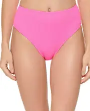 DKNY NEON PINK MICRO SCRUNCH TEXTURE High-Waist Bikini Swim Bottom, US Medium