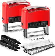 Fulmoon 2 Pack Self Inking Pastel Red Do It Yourself (DIY) 5 Lines Personalized Custom Rubber Stamp Kit Message or Address Stamp Kit with Black Ink for Office Business School 2.28 x 0.87 Inch