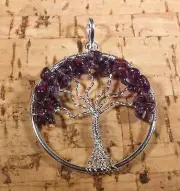 NATURAL GARNET TREE OF LIFE WIRE WRAPPED PENDANT STONE GEMSTONE