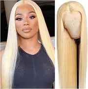 Wigs 613 Honey Blonde T Part Lace Front Wigs with Baby Hair, Pre Plucked Straight Human Hair Wigs Long Straight Blonde 13X4X1 Lace Frontal Wig Girls Daily Use Wigs(Size:26inches)