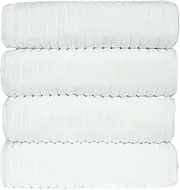 Bare Cotton Luxury Hotel and Spa Bath Towels, Striped, White, Set of 4