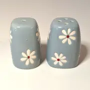 Pfaltzgraff Blue Flower Dazee Sky Daisy Ceramic Salt & Pepper Shakers Light Blue