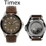 TIMEX Men's Watch Business Style Black Bezel Brown Dial Leather Strap