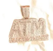 Initial ATM With Words Addicted To Money Gold Plated 925 Sterling Silver Diamond