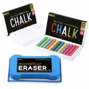 Non Toxic White Dustless Chalk With Premium Microfibre Eraser 12 ct Box Bundle
