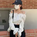 女式長袖襯衫 / OFF SHOULDER TOP WHITE 長袖短款刺繡襯衫 KATE