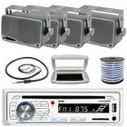 Pyle 1-DIN Bluetooth Marine CD Stereo W/White Cover, 4x 3.5'' Mini Box Speakers