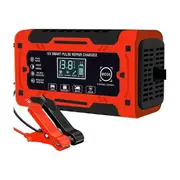 12V&24V 6A Smart Fully Automatic Battery Charger with Temperature Compensation for Car Truck Motorcycle Battery EU Plug red