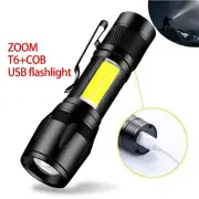 2X PACK MINI TACTICAL FLASHLIGHT 1200LM LED Bright Torch Lamp USB Rechargeable