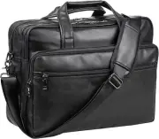 Mens Black Leather Laptop Bag 15.6"Inch Messenger Briefcase Shoulder Bag