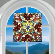 Tiffany Style Stained Glass Red Floral Suncatcher Window Panel 20x20in Square