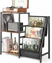Record Player Stand, 3-Tier Vinyl Record Storage Turntable Stand, Record Play...