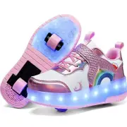 Nsasy Roller Girls Boys Kids Roller Skates Shoes LED Light Up 1.5 Little Kid
