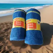 Lot Of 2~ Blue Beach Towel ~ 27in x 56in (68.58cm x 142.24cm) 100% Cotton
