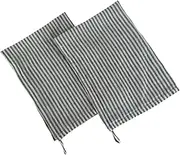 Eight Owls Stonewashed Linen Kitchen Dish Towels - 20 x 27 inch – 100% Pure Linen Tea Towel/Hand Towel - Set of 2 (Grey Stripe)
