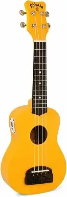 Kohala TIKI 4-String Ukulele Yellow - with tuner - Yellow Soprano Uke